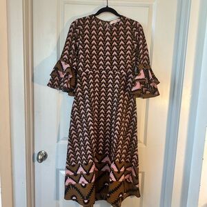 Traffic People Pink and Brown Patterned Maxi Dress